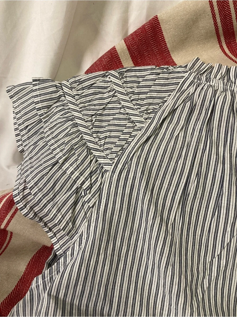 J. Crew Blue and White Striped Cotton Blouse
